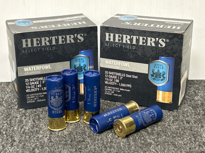 (2) Boxes of Herters Select Field 12 Ga. 3" Waterfowl ShotShells