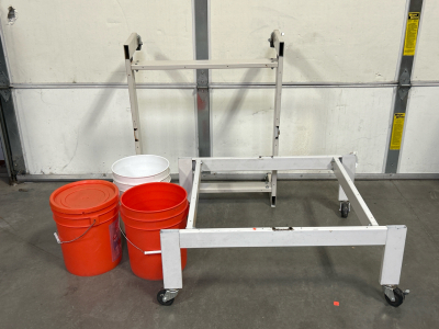 (2) Metal Rolling Bases and (3) Buckets