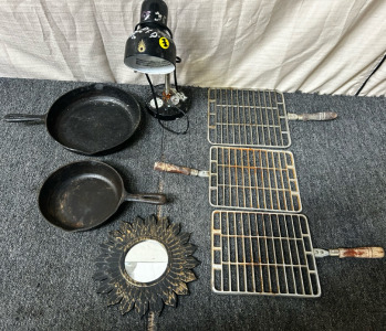 Cast Iron Pans, Outdoor Grill Layout, And Light