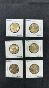 (6) Sacagawea and President U.S. Dollar Coins (Mint and Date in Photos)