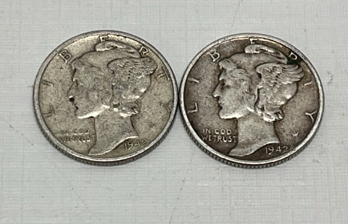 (2) Mercury Silver Dimes Dated 1942