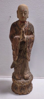 (1) 37" Chinese Rustic Wood Standing Praying Lohon Monk Statues Set - 2