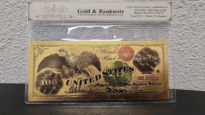 One Hundred Dollar 99.9% Pure 24k Carat Gold Bill W/ C.O.A. (Sleeved)