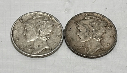 (2) Mercury Silver Dimes Dated 1941 And 1945