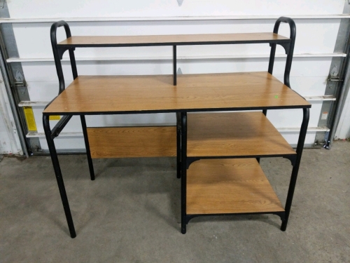 (1) Multi-Tier Computer Desk - Metal Frame w/ Wood Finish