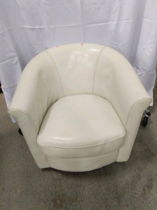 (1) White Swivel Barrel Chair