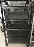 (3) Rolling Metal Storage Units - Black Mesh Drawer Organizers & Gray File Cart - 2