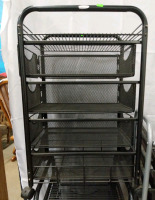 (3) Rolling Metal Storage Units - Black Mesh Drawer Organizers & Gray File Cart - 3