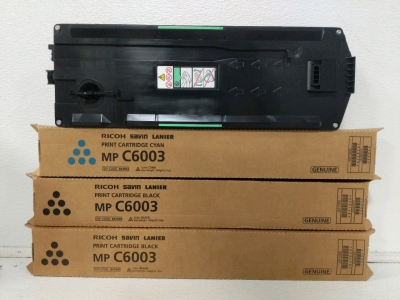 (4) Ricoh Printer Supplies - (2) Black (1) Cyan (1) Waste Toner Cartridge