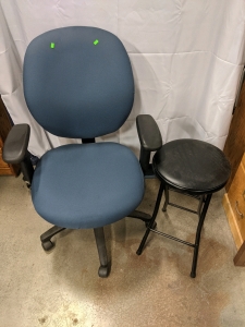 (2) Chairs - HON Blue Office Chair on Wheels & Black Mainstays Stool