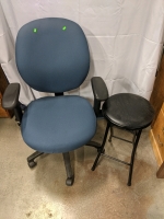 (2) Chairs - HON Blue Office Chair on Wheels & Black Mainstays Stool