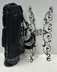 Physics Black Golf Bag with Club Cover, 25+ Various Golf Balls, (2) Ornate Metal Hanging Wall Decor