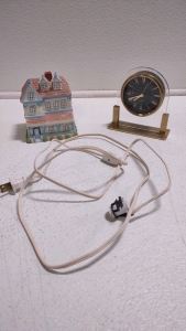 (1) Hong Kong Quartz Standing Alarm Clock & (1) Light Up 4½"x 4"x 5" Little House Light