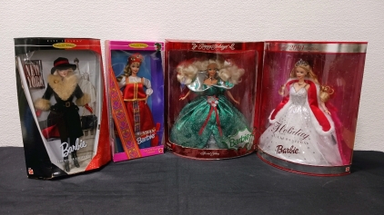 Assorted Vintage Barbies- (1) 1998 Winter Collection Barbie (1) Russian Barbie (1) Happy Holidays Special Edition Barbie (1) 2001 Holiday Celebration Barbie