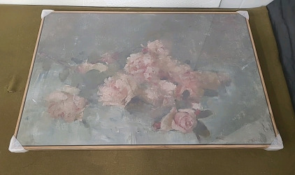 (1) 24" x 36" Modern Canvas Wall Art, Framed, Vintage Style Roses