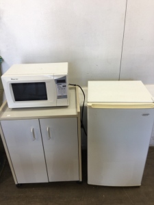Sanyo Mini Fridge, Magic Chef Microwave, Cabinet