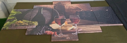 (1) 5-Piece, Wine Cellar Themed Canvas Wall Art, 32" x 60" & (1) 4-Piece Kitchen Canvas Wall Art, 32" X 48"