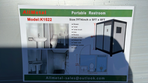 AllMetal Portable Restroom With Shower 7’4”x5’x8’ Model: K1522