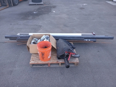 Assorted PVC piping, (2) Copper Pipes, Assorted Aluminum Duct Connectors, (1) 8 Ft. Baseboard Floor Heater