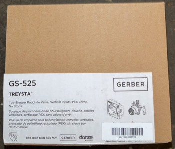 Gerber Treysta Tub-Shower Rough-In Valve, Vertical Inputs, PEX Crimp, No Stops