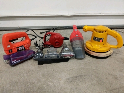 (5) Tools - (1) Black & Decker Jig Saw (1) Chicago 10" Orbital Polisher (1) Coleman Inflator (1) Black & Decker Hand Vacuum (1) Dirt Devil Attachments