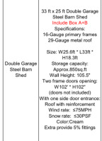 New Double Garage/Steel Barn Shed 33ftx25ft - 3