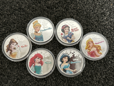 (6) Disney "Princess" Silver Plated Collector Coins