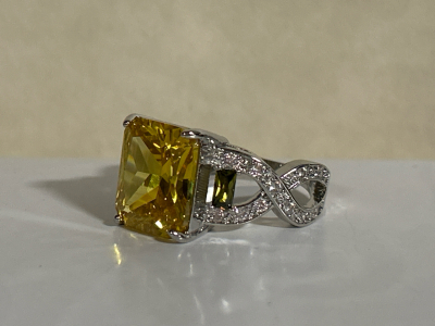Size 10 Amber Citrine Square Cut Faveted .925 Ring