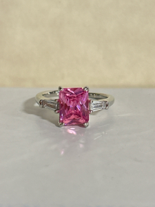 Size 9 Emerald Cut Faceted Pink Ring