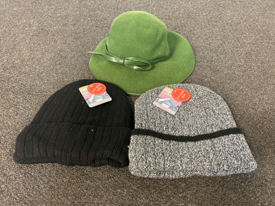 Vintage Wool Hat, & (2) Beanies