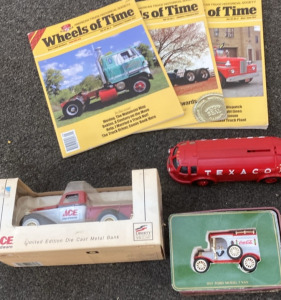 SET OF 3 VINTAGE WHEELS OF TIME MAGAZINES, VARIETY OF VINTAGE DIE-CAST MODEL CARS.