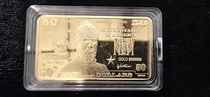 Collectible Small Gold $50 Bill Novelty Bar