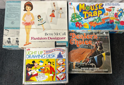 Dealers Choice Game, Mouse Trap Game, Fashion Designer Game, And Light Up Drawing Desk
