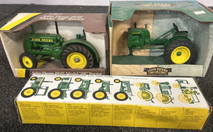 John Deere 1941-1946 Model A Tractor Collectible, John Deere 1935 Model BR Tractor Collectible & Eight Collectible John Deere Miniature Toy Tractors