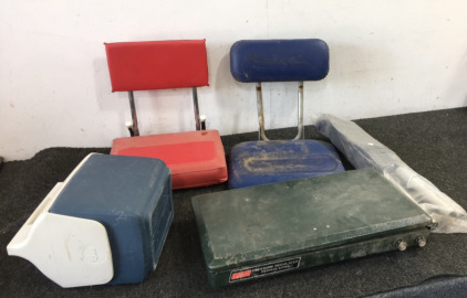 (2) Seats, (2) Paddles, Small Cooler, Coleman Propane Stove