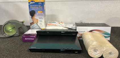 2- Sony Blue Ray Disc Players, Box Of Assorted Ink Cartridges, Heating Pad, & More!