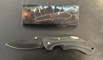 Night Stalker II- 4.5&rdquo; Closed Lockback Knife Stainless Steel Black Finished Blade With Black Plastic Handle