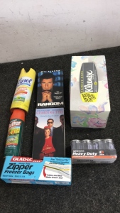 (8) 8D Powercell Batteries, Kleenex, (2) VHS Movies, Insect Repellant