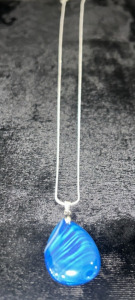 31.20 Ct. Natural Blue & White Striped Agate Tear Drop .925 Necklace
