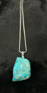 36.70 Ct. Turquoise Blue Dea Sediment Jasper Freeform Slice .925 Necklace