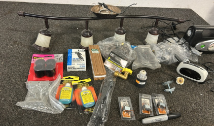 Light Fixture, Slime Air Compressor & Assortment of Various Hardware