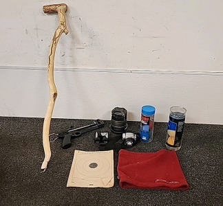 2 Slightly Used Tennis Balls,2 Racket Balls ,Mini Binoculars,Collapsible Camp Light,Head Lamp,Winter Neck Buff,Targets