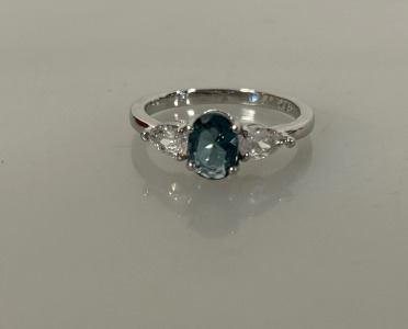 Blue & White Sapphire Ring - Size 10