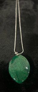 73.75 CT. Green Dragon Veins Agate Pendant on .925 Necklace