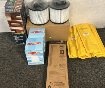 2-Replacement Filters, 6-125-508 Oil Drain Valve, 1- True HEPA Genuine Replacement Filter, & 4- Hampton Bay LED Deck Step Lights