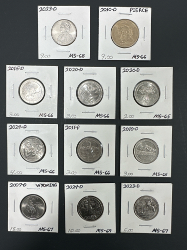 Gem Collection of (10) Different Commemorate U.S. Quarters (Mint and Date in Photos), (1) Gem U.S. President Pierce Dollar Coin (Mint and Date in Photos)