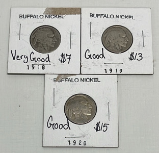 (4) Jefferson Nickels Dated 1918,1919,1920 (Carded)