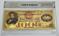 $1000 Silver Dollars Gold Banknote 99.9 Pure 24k. Carat Gold