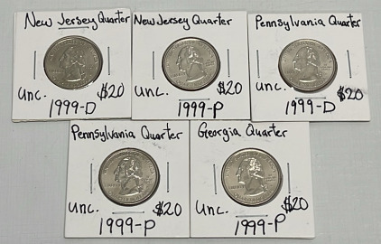 (5) Washington Uncirculated Quarters Dated 1999 (Carded)