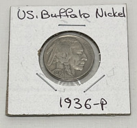 (5) U.S. Buffalo Nickel Coins Dated 1926-1937 W/ 2 Without Dates (Carded) - 3